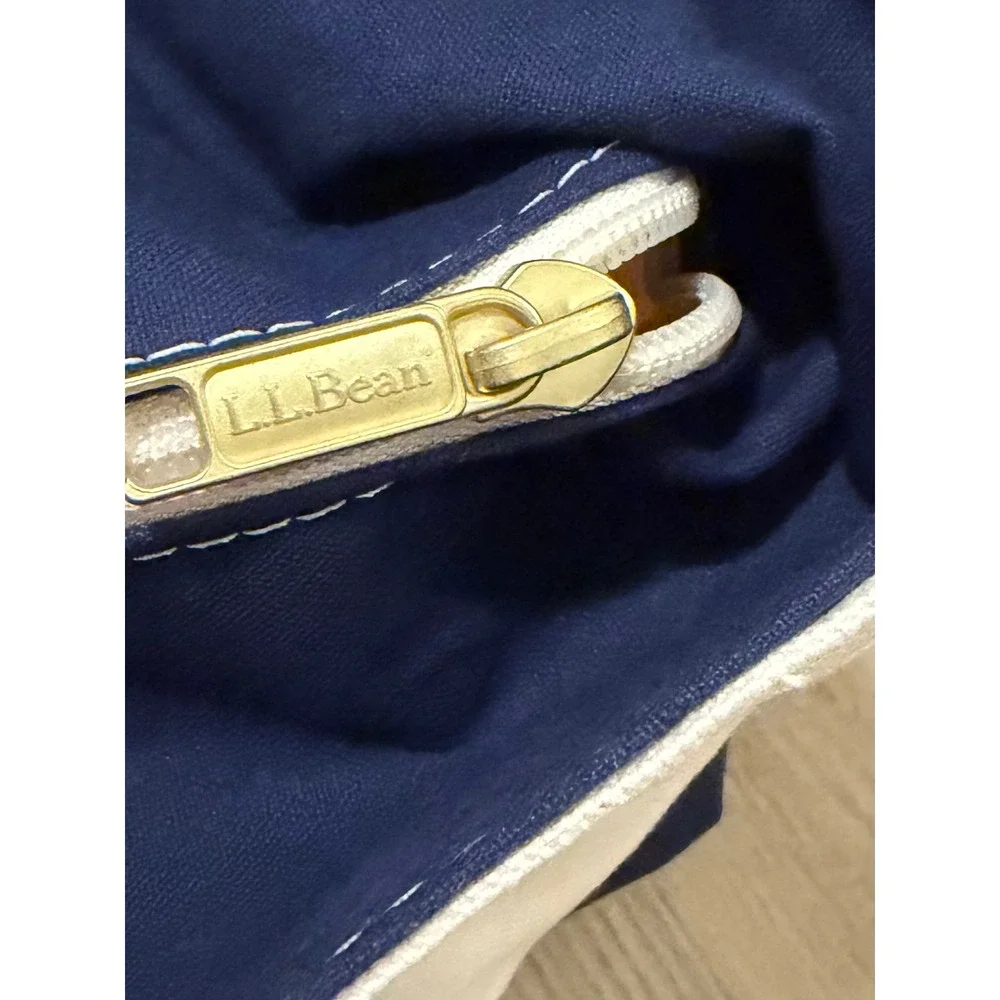 L.L.Bean Boat and Tote Canvas Cream Navy Zip Top Monogrammed Christina Preppy